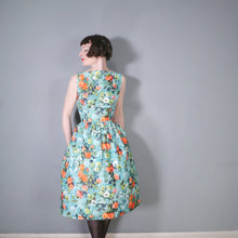 Load image into Gallery viewer, 50s 60s ROMANTIC FLORAL GREEN ORANGE HANDMADE COTTON DRESS - S