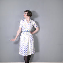 Load image into Gallery viewer, LATE 40s PEGGY PAGE BLUE WHITE POLKA DOT FITTED DAY DRESS - S