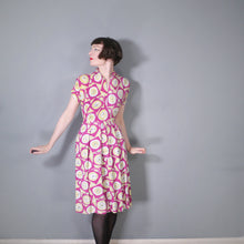 Load image into Gallery viewer, 40s DARK PINK NOVELTY CLOCK FACE PRINT DRESS - XS