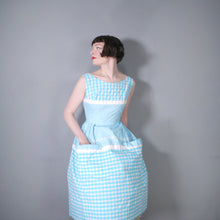 Load image into Gallery viewer, 50s 60s TURQUOISE GINGHAM COTTON SUN DRESS WITH BIG POCKETS - S