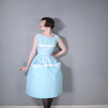 Load image into Gallery viewer, 50s 60s TURQUOISE GINGHAM COTTON SUN DRESS WITH BIG POCKETS - S