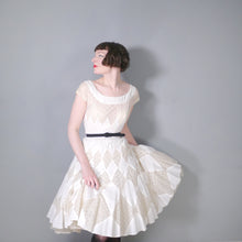 Load image into Gallery viewer, WHITE 50s DIAMOND BRODERIE ANGLAISE PATCHWORK SUMMER DRESS - XS