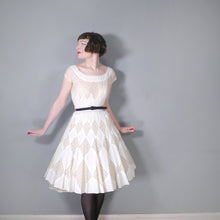 Load image into Gallery viewer, WHITE 50s DIAMOND BRODERIE ANGLAISE PATCHWORK SUMMER DRESS - XS