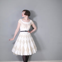 Load image into Gallery viewer, WHITE 50s DIAMOND BRODERIE ANGLAISE PATCHWORK SUMMER DRESS - XS