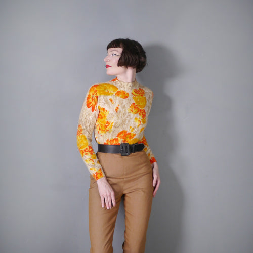 60s SOFT ANGORA WOOL BLEND AUTUMNAL FLORAL JUMPER - S