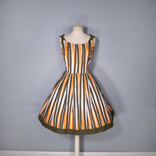 Load image into Gallery viewer, 50s 60s ORANGE STRIPE COTTON FULL SKIRTED SUN DRESS - S