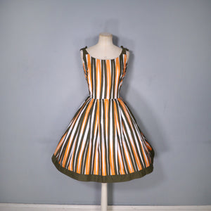 50s 60s ORANGE STRIPE COTTON FULL SKIRTED SUN DRESS - S