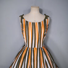 Load image into Gallery viewer, 50s 60s ORANGE STRIPE COTTON FULL SKIRTED SUN DRESS - S