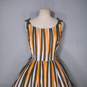 50s 60s ORANGE STRIPE COTTON FULL SKIRTED SUN DRESS - S