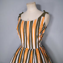 Load image into Gallery viewer, 50s 60s ORANGE STRIPE COTTON FULL SKIRTED SUN DRESS - S