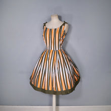 Load image into Gallery viewer, 50s 60s ORANGE STRIPE COTTON FULL SKIRTED SUN DRESS - S