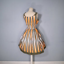 Load image into Gallery viewer, 50s 60s ORANGE STRIPE COTTON FULL SKIRTED SUN DRESS - S