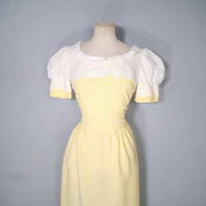 60s 70s QUAD YELLOW GINGHAM DRESS WITH AMAZING PUFF SLEEVES - XS