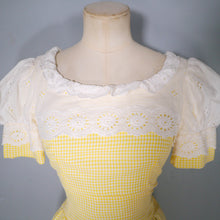 Load image into Gallery viewer, 60s 70s QUAD YELLOW GINGHAM DRESS WITH AMAZING PUFF SLEEVES - XS