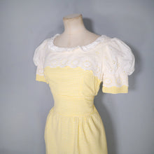 Load image into Gallery viewer, 60s 70s QUAD YELLOW GINGHAM DRESS WITH AMAZING PUFF SLEEVES - XS