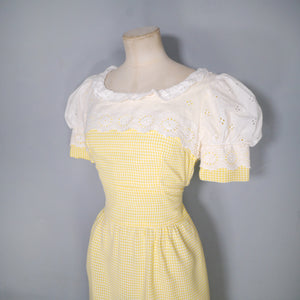 60s 70s QUAD YELLOW GINGHAM DRESS WITH AMAZING PUFF SLEEVES - XS