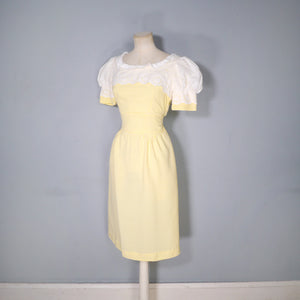 60s 70s QUAD YELLOW GINGHAM DRESS WITH AMAZING PUFF SLEEVES - XS