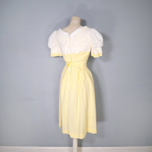 60s 70s QUAD YELLOW GINGHAM DRESS WITH AMAZING PUFF SLEEVES - XS