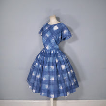 Load image into Gallery viewer, 60s HERMAN MARCUS BRIGHT BLUE AND WHITE CHECK DAY DRESS - S-M