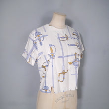 Load image into Gallery viewer, 50s CROPPED NOVELY SWORD / RAPIER PRINT TOP / BLOUSE - M