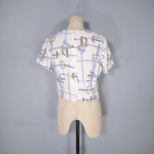 Load image into Gallery viewer, 50s CROPPED NOVELY SWORD / RAPIER PRINT TOP / BLOUSE - M