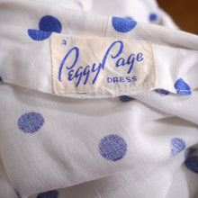 Load image into Gallery viewer, LATE 40s PEGGY PAGE BLUE WHITE POLKA DOT FITTED DAY DRESS - S