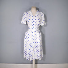 Load image into Gallery viewer, LATE 40s PEGGY PAGE BLUE WHITE POLKA DOT FITTED DAY DRESS - S