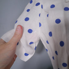 Load image into Gallery viewer, LATE 40s PEGGY PAGE BLUE WHITE POLKA DOT FITTED DAY DRESS - S