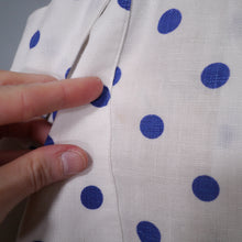 Load image into Gallery viewer, LATE 40s PEGGY PAGE BLUE WHITE POLKA DOT FITTED DAY DRESS - S