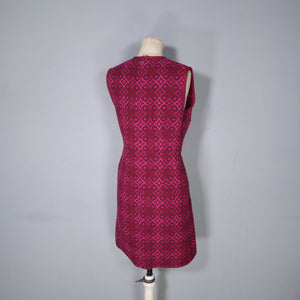 60s RESETA DARK BURGUNDY, RED AND PINK WELSH TAPESTRY DRESS AND COAT SET - M