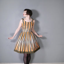 Load image into Gallery viewer, 50s 60s ORANGE STRIPE COTTON FULL SKIRTED SUN DRESS - S