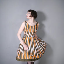 Load image into Gallery viewer, 50s 60s ORANGE STRIPE COTTON FULL SKIRTED SUN DRESS - S