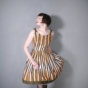 50s 60s ORANGE STRIPE COTTON FULL SKIRTED SUN DRESS - S