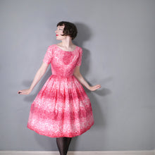 Load image into Gallery viewer, 50s HANDMADE SHADED PINK ROSE FLORAL PRINT COTTON DAY DRESS - XS