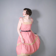 Load image into Gallery viewer, 70s PINK AND YELLOW LACE TIE SHOULDER STRAPPY SUN DRESS - S-M