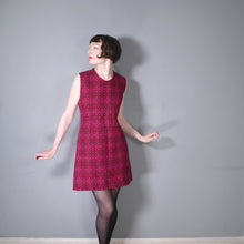 Load image into Gallery viewer, 60s RESETA DARK BURGUNDY, RED AND PINK WELSH TAPESTRY DRESS AND COAT SET - M