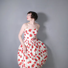 Load image into Gallery viewer, 50s REVERSIBLE STRAWBERRY PRINT AND SOLID GREEN SUN DRESS - XS