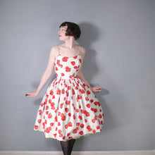 Load image into Gallery viewer, 50s REVERSIBLE STRAWBERRY PRINT AND SOLID GREEN SUN DRESS - XS