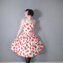 Load image into Gallery viewer, 50s REVERSIBLE STRAWBERRY PRINT AND SOLID GREEN SUN DRESS - XS