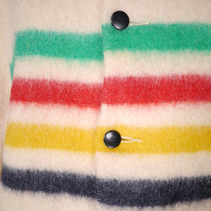 60s HUDSON BAY POINT BLANKET WOOL COAT WITH COLOURED STRIPES - M