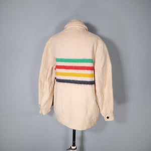 60s HUDSON BAY POINT BLANKET WOOL COAT WITH COLOURED STRIPES - M