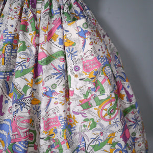 60s TREASURE ISLAND NOVELTY PIRATE PRINT FULL COTTON SKIRT - 26"