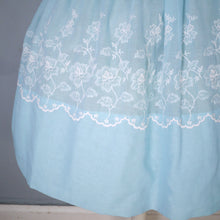 Load image into Gallery viewer, 50s 60s MINT BLUE FLORAL EMBROIDERED FULL SKIRT DRESS - S