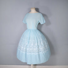 Load image into Gallery viewer, 50s 60s MINT BLUE FLORAL EMBROIDERED FULL SKIRT DRESS - S