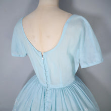 Load image into Gallery viewer, 50s 60s MINT BLUE FLORAL EMBROIDERED FULL SKIRT DRESS - S