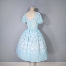 Load image into Gallery viewer, 50s 60s MINT BLUE FLORAL EMBROIDERED FULL SKIRT DRESS - S