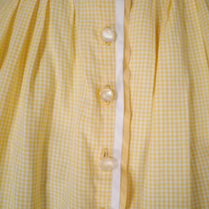 50s 60s LIGHTEST COTTON YELLOW GINGHAM BUTTON THROUGH SUN DRESS - S