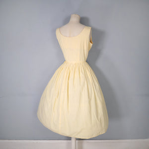 50s 60s LIGHTEST COTTON YELLOW GINGHAM BUTTON THROUGH SUN DRESS - S