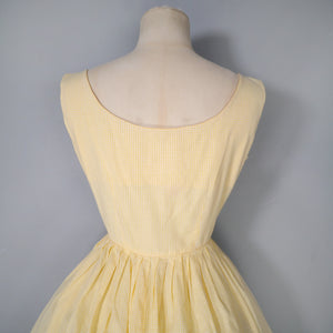 50s 60s LIGHTEST COTTON YELLOW GINGHAM BUTTON THROUGH SUN DRESS - S