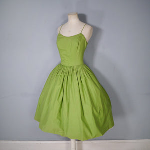 50s REVERSIBLE STRAWBERRY PRINT AND SOLID GREEN SUN DRESS - XS